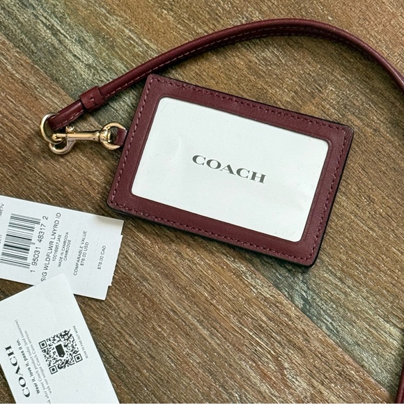 Coach Burgundy and Brown Floral ID Lanyard - Picture 2 of 8